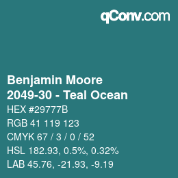 Color code: Benjamin Moore - 2049-30 - Teal Ocean | qconv.com