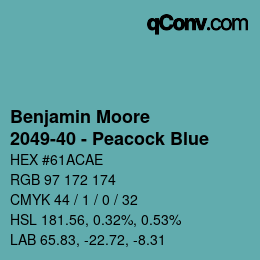 Color code: Benjamin Moore - 2049-40 - Peacock Blue | qconv.com