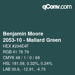 Farbcode: Benjamin Moore - 2053-10 - Mallard Green | qconv.com