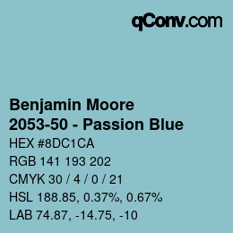 Code couleur: Benjamin Moore - 2053-50 - Passion Blue | qconv.com
