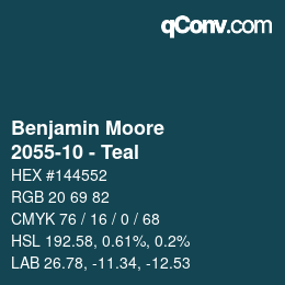Color code: Benjamin Moore - 2055-10 - Teal | qconv.com