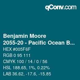 Code couleur: Benjamin Moore - 2055-20 - Pacific Ocean Blue | qconv.com