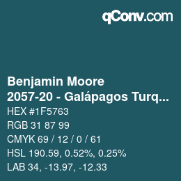 Color code: Benjamin Moore - 2057-20 - Galápagos Turquoise | qconv.com