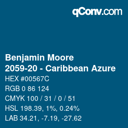 Code couleur: Benjamin Moore - 2059-20 - Caribbean Azure | qconv.com