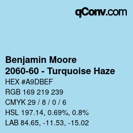 Code couleur: Benjamin Moore - 2060-60 - Turquoise Haze | qconv.com