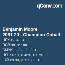 Code couleur: Benjamin Moore - 2061-20 - Champion Cobalt | qconv.com