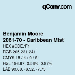 Code couleur: Benjamin Moore - 2061-70 - Caribbean Mist | qconv.com