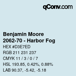 Color code: Benjamin Moore - 2062-70 - Harbor Fog | qconv.com