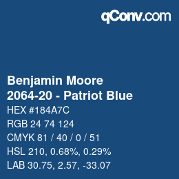 Código de color: Benjamin Moore - 2064-20 - Patriot Blue | qconv.com