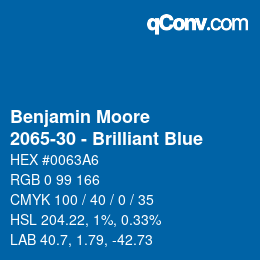 Code couleur: Benjamin Moore - 2065-30 - Brilliant Blue | qconv.com