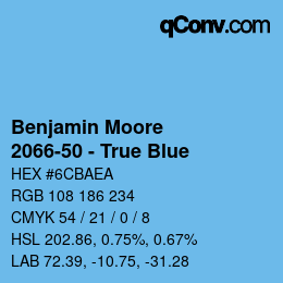 Code couleur: Benjamin Moore - 2066-50 - True Blue | qconv.com