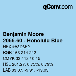 カラーコード: Benjamin Moore - 2066-60 - Honolulu Blue | qconv.com