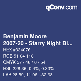 Code couleur: Benjamin Moore - 2067-20 - Starry Night Blue | qconv.com