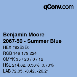 Code couleur: Benjamin Moore - 2067-50 - Summer Blue | qconv.com