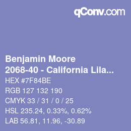 Color code: Benjamin Moore - 2068-40 - California Lilac | qconv.com