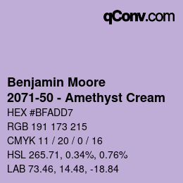 Farbcode: Benjamin Moore - 2071-50 - Amethyst Cream | qconv.com