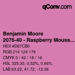 颜色代码: Benjamin Moore - 2076-40 - Raspberry Mousse | qconv.com