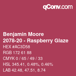 颜色代码: Benjamin Moore - 2078-20 - Raspberry Glaze | qconv.com