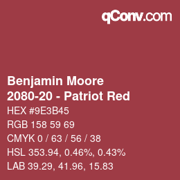 Code couleur: Benjamin Moore - 2080-20 - Patriot Red | qconv.com