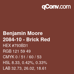 Code couleur: Benjamin Moore - 2084-10 - Brick Red | qconv.com
