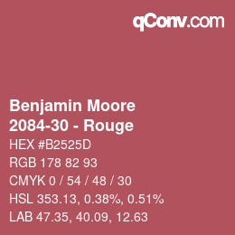 Code couleur: Benjamin Moore - 2084-30 - Rouge | qconv.com