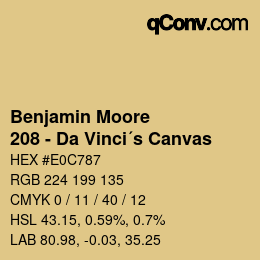 Code couleur: Benjamin Moore - 208 - Da Vinci´s Canvas | qconv.com