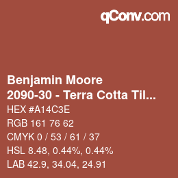 Code couleur: Benjamin Moore - 2090-30 - Terra Cotta Tile | qconv.com