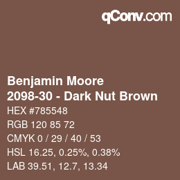 Color code: Benjamin Moore - 2098-30 - Dark Nut Brown | qconv.com