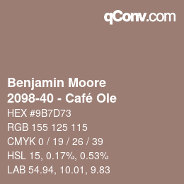 Código de color: Benjamin Moore - 2098-40 - Café Ole | qconv.com