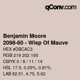 颜色代码: Benjamin Moore - 2098-60 - Wisp Of Mauve | qconv.com