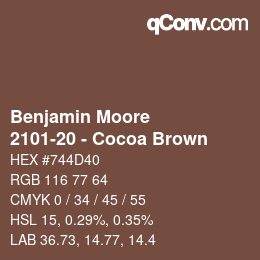 Código de color: Benjamin Moore - 2101-20 - Cocoa Brown | qconv.com