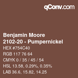 Código de color: Benjamin Moore - 2102-20 - Pumpernickel | qconv.com