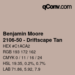 カラーコード: Benjamin Moore - 2106-50 - Driftscape Tan | qconv.com