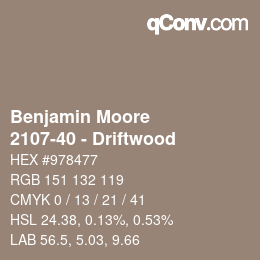 Color code: Benjamin Moore - 2107-40 - Driftwood | qconv.com