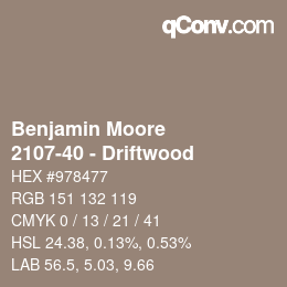 Código de color: Benjamin Moore - 2107-40 - Driftwood | qconv.com