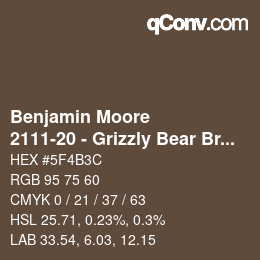Código de color: Benjamin Moore - 2111-20 - Grizzly Bear Brown | qconv.com