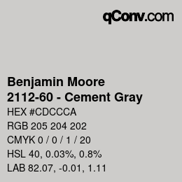 Color code: Benjamin Moore - 2112-60 - Cement Gray | qconv.com