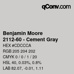 カラーコード: Benjamin Moore - 2112-60 - Cement Gray | qconv.com