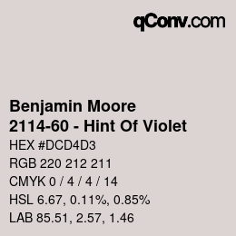Código de color: Benjamin Moore - 2114-60 - Hint Of Violet | qconv.com