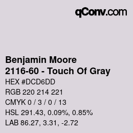 Color code: Benjamin Moore - 2116-60 - Touch Of Gray | qconv.com