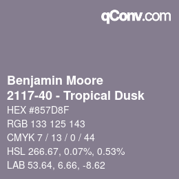 Código de color: Benjamin Moore - 2117-40 - Tropical Dusk | qconv.com