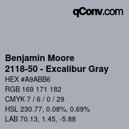 Código de color: Benjamin Moore - 2118-50 - Excalibur Gray | qconv.com