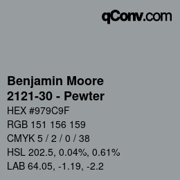 Código de color: Benjamin Moore - 2121-30 - Pewter | qconv.com