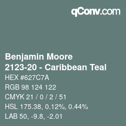 Color code: Benjamin Moore - 2123-20 - Caribbean Teal | qconv.com
