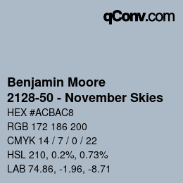 Code couleur: Benjamin Moore - 2128-50 - November Skies | qconv.com