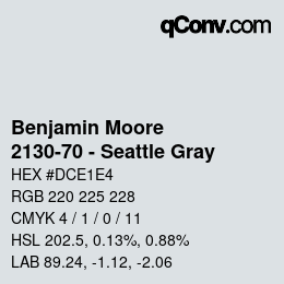 Code couleur: Benjamin Moore - 2130-70 - Seattle Gray | qconv.com