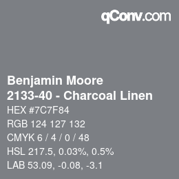 Color code: Benjamin Moore - 2133-40 - Charcoal Linen | qconv.com