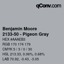 Code couleur: Benjamin Moore - 2133-50 - Pigeon Gray | qconv.com