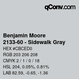 カラーコード: Benjamin Moore - 2133-60 - Sidewalk Gray | qconv.com