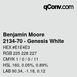 Color code: Benjamin Moore - 2134-70 - Genesis White | qconv.com
